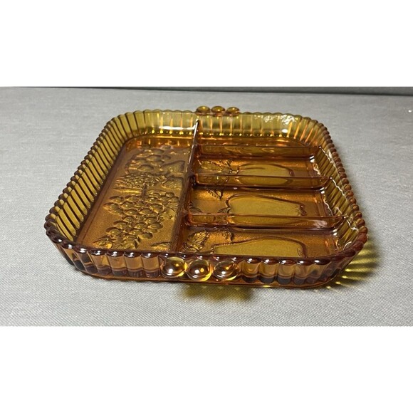 Vintage Indiana Amber Depression Glass Fruit Platter Serving Divided Tray - Picture 3 of 10